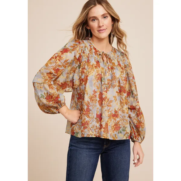 maurices-womens-x-small-size-metallic-floral-blouson-sleeve-top/