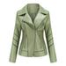 Zpanxa Winter Jackets for Women Slim Leather Jackets Stand-Up Collar Zipper Motorcycle Biker Coat Stitching Solid Color Coat Outwear Green 3XL