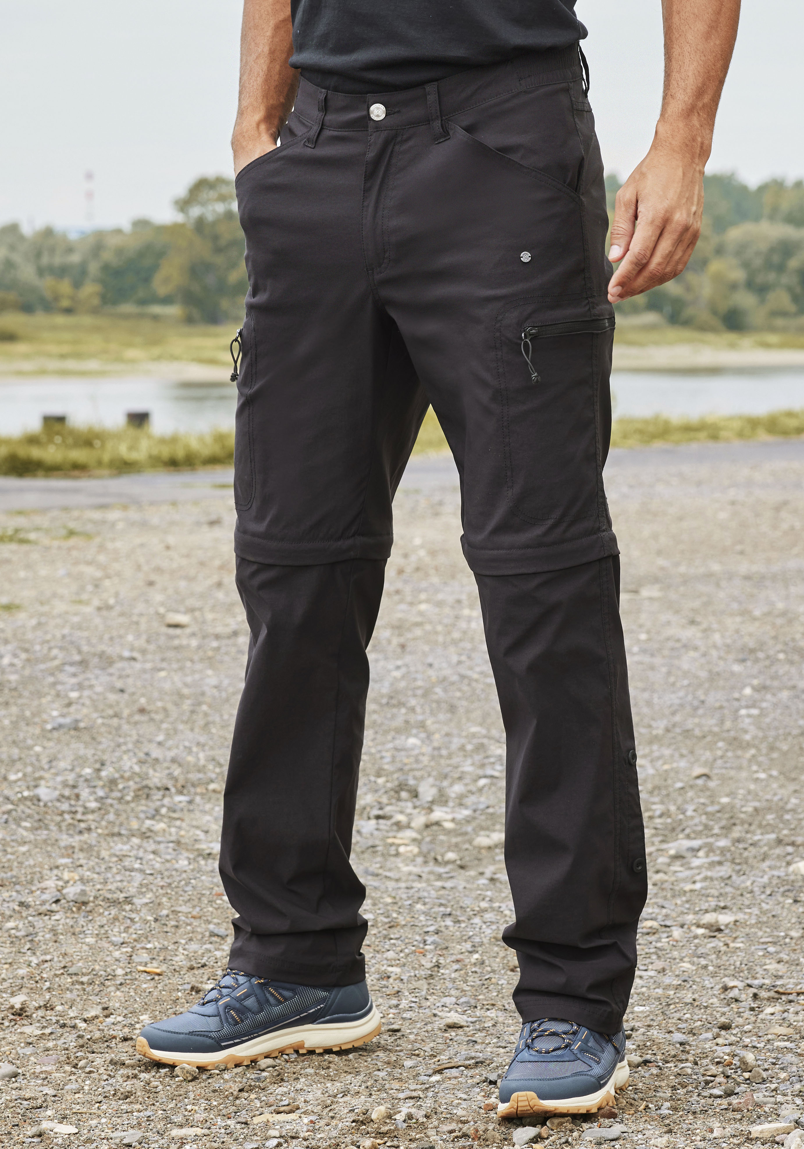 Trekkinghose JOHN DEVIN, Herren, Gr. 46, N-Gr, schwarz, Obermaterial: 95% Polyamid, 5% Elasthan, unifarben, Sportlich, Basic knöchellang, Hosen, Wanderhose mit Zipp- Off Beinen Image