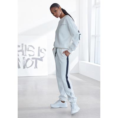 Sweathose FRENCH CONNECTION, Damen, Gr. 40/42, N-Gr, weiß (off, weiß), Sweatware, Obermaterial: 60% Baumwolle, 40% Polyester, unifarben mit Farbeinsatz, sportlich, lässig geschnitten lang, Hosen, mit seitlichen Kontrast-Einsätzen, Loungewear Image