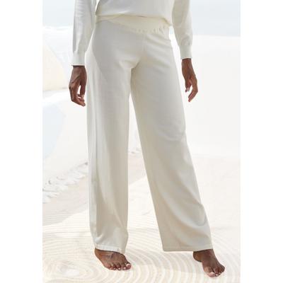 Strickhose LASCANA, Damen, Gr. 44/46, N-Gr, beige (cream), Obermaterial: 50% Viskose, 28% Polyester, 22% Nylon, unifarben, Basic, bequem lang, Hosen, mit weitem Bein, Loungewear Image