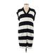 Calvin Klein Casual Dress - Shift V Neck Sleeveless: Black Stripes Dresses - Women's Size Medium