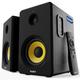 MAJORITY Active Bookshelf Speakers | Bluetooth HiFi Speakers with 70 Watts, Kevlar Yellow Speaker Cone, Amplified 2.0 Channel Sound | Remote Control Included, Optical, RCA, USB & Aux Playback D40X