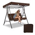 RDJSHOP Garden Swing Top Canopy Waterproof/UV Resistant 190T Oxford Fabric Swing Seat Canopy Cover Set Patio Hammock Bench Cover,Brown-L195xW125xH15cm