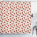 Abakuhaus Strawberry Shower Curtain, Tasty Strawberries in Different Sizes and Shapes Pattern, Cloth Fabric Bathroom Decor Set with Hooks, 86 Inches Extra Long, Lime Green Vermilion