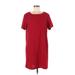 Bobeau Casual Dress - Mini Scoop Neck Short sleeves: Red Print Dresses - Women's Size Medium