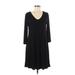 Cupio Casual Dress - A-Line V Neck 3/4 sleeves: Black Print Dresses - Women's Size Medium