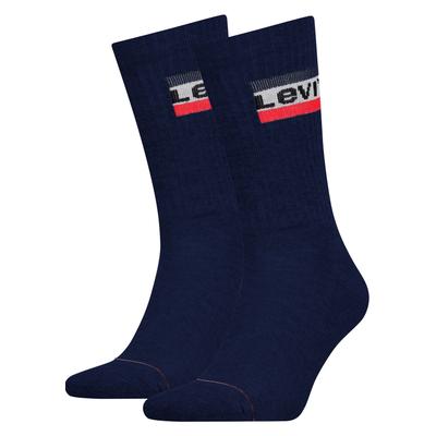 Socken LEVI'S "LEVIS REGULAR CUT SPRTWR LOGO 2P", Herren, Gr. 39-42, blau (marineblaus), Baumwollmischung, unifarben mit Farbeinsatz, bedruckt, normal, Socken, mit breitem Logobund Image