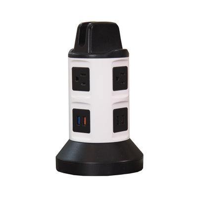 Bell + Howell 360 Degree Spin Power Tower w/ 4 Outlets & 6 B Ports in Black/White | Wayfair 2889