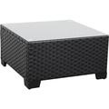 Latitude Run® Lonnetta Outdoor Wicker Coffee Table Patio Square Table w/ Tempered Glass Top Glass/Wicker/Rattan in Black | Wayfair