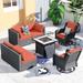 XIZZI 8 Piece Sofa Seating Group w/ Cushions Synthetic Wicker/All - Weather Wicker/Wicker/Rattan in Orange | Outdoor Furniture | Wayfair