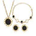 316L Stainless Steel Black Enamel Roman Numerals Jewelry Set For Women Necklace Trend Fashion New