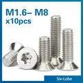 10pcs/lot Six-Lobe Torx Flat Countersunk Head Screw Bolt M1.6 M2 M2.5 M3 M4 M5 M6 M8 304 A2-70