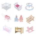 1:12 Dollhouse Miniature Baby Bed Wooden Cradle Baby carriage Baby Walker Doll House Accessories For