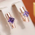 JULYDREAM Princess Cut Purple Zircon Hollow Square Clip Earrings Women Luxury Dangle Accessories