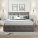 Queen Size Platform Bed Linen Fabric Upholstered Bed with 2 Drawers and 1 Twin XL Trundle Bed, No Box Spring Required