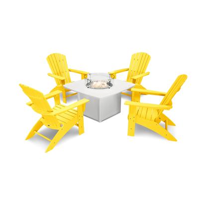 POLYWOOD Nautical Curveback Adirondack 5-Piece Conversation Set with Fire Table