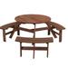 6-Person Circular Outdoor Wooden Picnic Table Built-in Benches