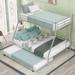 Twin over Full Bunk Bed with Twin Size Trundle and Two-Side Ladders,Bunk Bed with Sturdy Steel Frame