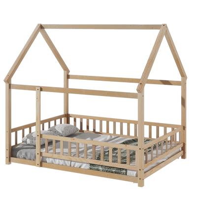 Floor Wooden Bed with House Roof Frame