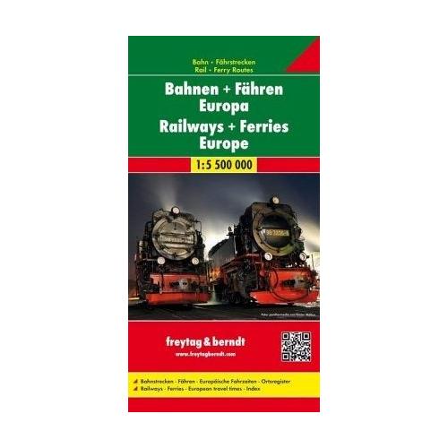 freytag & berndt Auto + Freizeitkarten Bahnen + Fähren Europa, Eisenbahnkarte 1:5,5 Mio., Poster, plano in Rolle. Railways + Ferries Europe. Chemins d