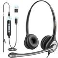 Wantek USB Headset with Microphone for PC Laptop 3.5mm/USB/Type-C Jack 3-in-1 Computer Headset with Noise Cancelling & Audio Controls USB Headphones for Call Center Work Office Binaural