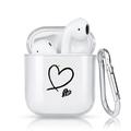 Newseego Compatible with Airpods 1&2 Case [Fashion Cute Love Heart Design] Clear Soft TPU Cover with Silver Carabiner Shockproof Protective Headphones Case for Man Women-Black Love Heart