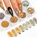 Holographic Nail Art Glitters Gold Silver Nail Glitter Sequins 3D Laser Acrylic Nails Powder Dust Nail Art Supplies Gold Nail Foil Flakes for Nails Art Decoration Nail Sparkle Dust Glitters 8 Boxes