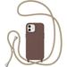 Crossbody Case for iPhone 12/12 Pro 6.1 Liquid Silicone Case with Adjustable Neck Cord Strap Shockproof Soft Slim TPU Protective Cover for iPhone 12 & iPhone 12 Pro-Brown