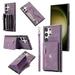 K-Lion Wallet Case for Samsung Galaxy S23 Ultra RFID Brocking Crossbody Card Holder Zipper Pocket Case Kickstand Function Shockproof Purse Phone Cover with Detachable Shoulder Strap Purple