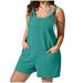 ZQGJB Sales Jumpsuits for Women Dressy 2023 Clearance Summer Plus Size Linen Short Overalls Casual Bowknot Adjustable Suspender Shorts Solid Color Rompers with Pockets #03-Green XXXXXL