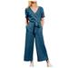 RQYYD Jumpsuits for Women Women s 2023 Summer Jumpsuit Casual Short Sleeve Wrap V Neck Belted Wide Leg Pants Rompers