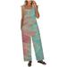 JURANNMO Plus Size Floral Printed Jumpsuit for Women Sleeveless Crewneck Graphic Overalls Loose Comfy Pocket 2024 Trendy Jumpsuit S-3XL