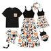 PatPat Halloween Fmaily Matching Spaghetti Strap Pumpkin Sleeveless Dresses and Short Sleeve Tops Sets