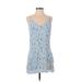 Skylar + Madison Casual Dress - Shift Plunge Sleeveless: Blue Print Dresses - Women's Size Small