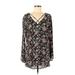 Express Outlet Casual Dress - Shift V-Neck Long sleeves: Black Print Dresses - Women's Size Medium