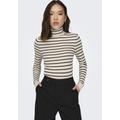 Rollkragenpullover ONLY "ONLKAROL L/S ROLLNECK PULLOVER KNT NOOS", Damen, Gr. L (40), schwarz-weiß (weißcap gray stripes:schwarz small stripes), Strick, Rippstrick, Obermaterial: 80% Viskose, 20% Nylon, gestreift, modisch, sehr figurbetont hüftlang,...
