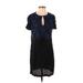 Lucky Brand Casual Dress - Mini Keyhole Short sleeves: Black Solid Dresses - Women's Size Small