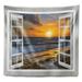 East Urban Home Seascape Open Window to Bright Yellow Sunset Tapestry Polyester in Gray/Black | 68 H x 80 W in | Wayfair