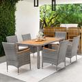 Callan Rectangular 6 - Person 59.05" Long Outdoor Dining Set w/ Cushions Wood in Gray/White/Brown Laurel Foundry Modern Farmhouse® | Wayfair