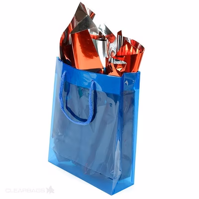 Blue Clear Colored Glossy Gift Bags 8 5/8" x 3" x 10 3/4" 10 pack