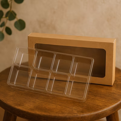 Candy Boxes 2 3/4" x 13/16" x 5 7/16" Kraft Artisan Candy Box Sets for 8 25 Pieces