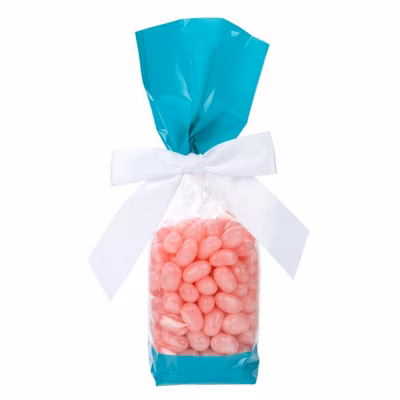 Small Tall Teal and Clear Gusset Bags - Great for Jelly Beans Gummy Bears or Lollipops Bag Size: 2" x 1 7/8" x 9 1/2" 100 Bags |