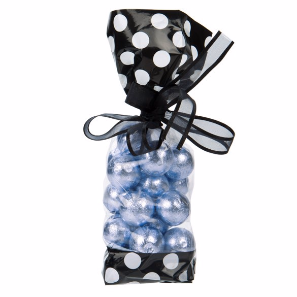 Medium Tall Black & White Polka Dot Clear Gusset Bags - Great for Adult Birthdays Bag Size: 2 5/8" x 1 7/8" x 10 3/4" 100 Bags |