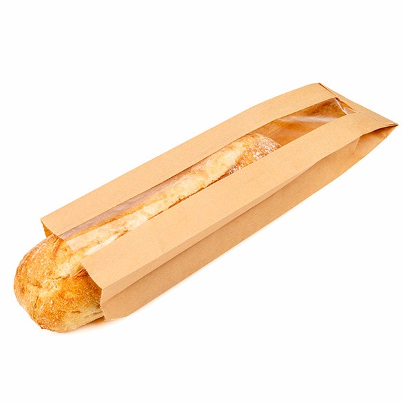 Kraft Bread Bags with Window 100 Pack 3 1/2" x 2" x 14" ClearBags