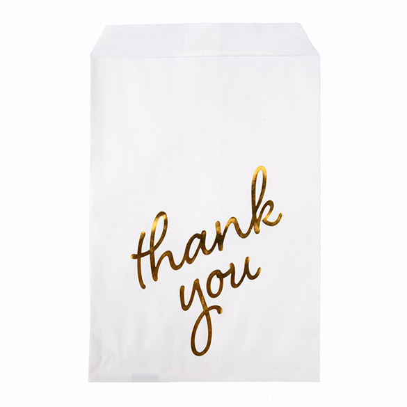 White Paper Gold Thank You Treat Bags 100 Pack 5" x 8"