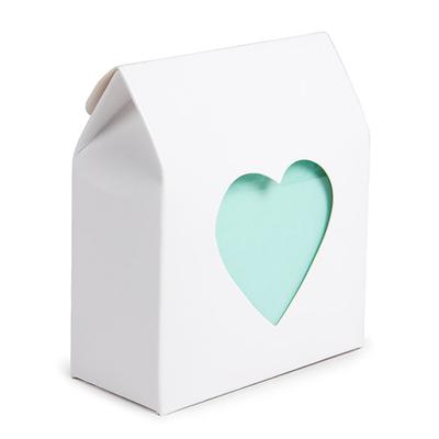 White Tote Favor Box with Heart Window 3 1/2" x 1 1/2" x 4" 25 pack