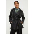Womens Faux Leather Short Trench Coat