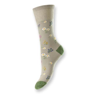 Floral Motif Cotton 4-7 Socks 3Pack Lt Grey