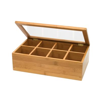 Lipper International 8 Compartment Tea Box with Acrylic Lid Removeable and Adjust Dividers